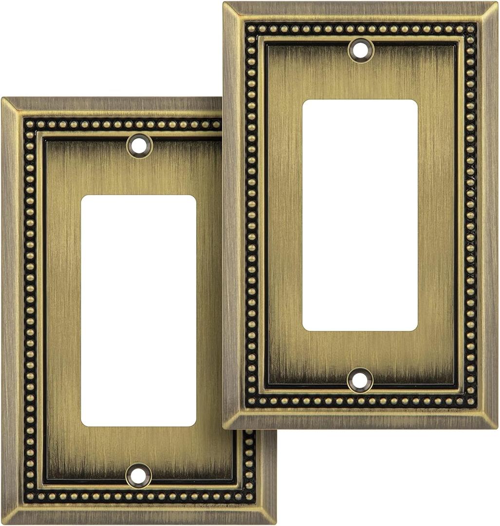 Henne Bery Sunken Pearls Heavy Duty Decorative Wall Plate Switch Plate Outlet Cover (Single Decorator, 2 Pack, Antique Brass) (Single Decorator 2PK)