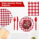 168Pcs Gingham Party Supplies for 24 Guests Thick Napkins and Paper Plates Knives Spoons Forks Cups Disposable Tableware Set Cutlery for Dinner Baby Shower Wedding Favor(Red)