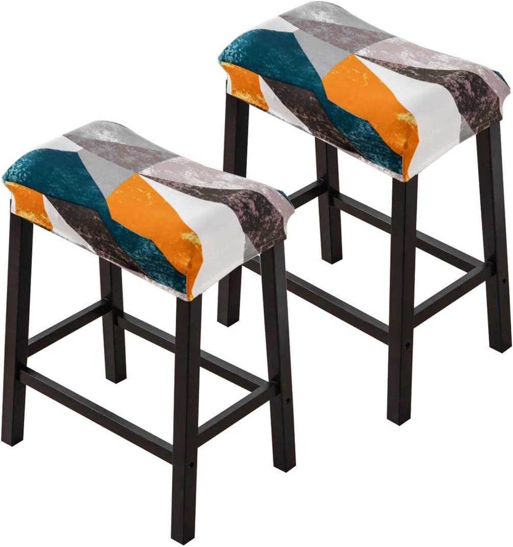 Bar Stool Cover Rectangle Set of 2 Printed Stretch Counter Height Bar stools Slipcovers Saddle Stool Slipcover Bench Seat Protector Backless Bar Stools Covers for Kitchen Counter #5