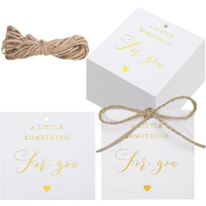 Marspark 100pcs Gold Foil Thank You Gift Tags with String a Little Something for You Tags Pre-Punched Hole Hang Tags for Baby Showers, Weddings, Treat Bag, Birthdays, Party Favors (2.5''x 2.5'')