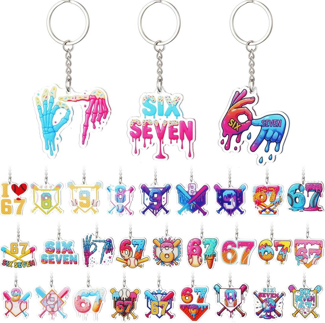 Equsion 30 Pcs Ice Cream Drip Baseball Acrylic Keychains Back to School Gifts, Acrylic Backpack Tags for Fun Party Favors Team Gifts (6-7 Meme)