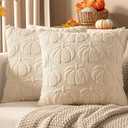 Woaboy Fall Decorative Pillow Covers 18x18 Inch, Beige, Set of 2 Pumpkin Halloween Thanksgiving Autumn Harvest Soft Faux Fur Pillows for Couch Porch Sofa Bedroom Living Room Home Decor