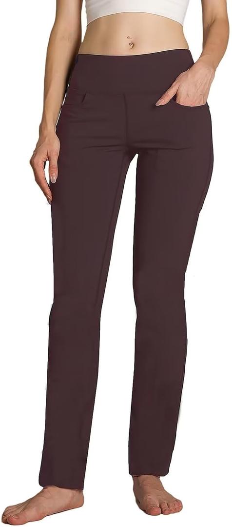 Safort Women's Yoga Pants Straight Leg Yoga Dress Pants 28"/30"/32"/34" Long Tall Inseam Stretch Slacks Pocket for Workout (X-Large)