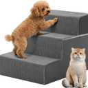 DUMOS Dog Stairs for Small and Medium Dogs, 3-Step Pet Steps with High-Density Foam, Indoor Non-Slip Pet Ramp for Puppy and Older Dogs Cats, Dog Bed Stairs for Couch and Sofa, Grey