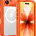 Lanhiem Magnetic for iPhone 17 Case, IP68 Waterproof, Dustproof, Compatible with Magsafe, Built-in Screen Protector, Full Body, Heavy Duty, Rugged Phone Cover, 6.3 inch, Cosmic Orange