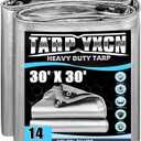 Heavy Duty Tarp 30x30 Feet, 14 Mil Waterproof Poly Tarps Cover UV Resistant, Rip & Tear Proof with Metal Grommets Every 20 Inches Silver Tarp by TA*RP YXCN