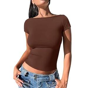 REORIA Women's Casual Boatneck Cap Sleeve Basic Crop Tops Trendy Spring Summer Cotton Going Out Fashion Y2K T-Shirts (Medium, Black)