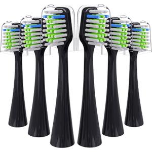 Toothbrush Replacement Heads Compatible with WaterPik Complete Care 5.0 & 9.0(WP-861/CC-01), 6 Count (Black)