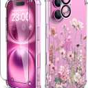 for iPhone 16 Case,[3 in 1] with Screen Protector & Camera Lens Protector, Flower Pattern Design,Clear Soft Shockproof Slim Floral Phone Cover for Women Girls 2024 6.1"(Mallow/Pink)