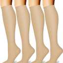 CHARMKING Compression Socks for Women and Men Circulation 4 Pairs 15-20 mmHg Best Support for Athletic Running Cycling (Large-X-Large, 05 Beige/Beige/Beige/Beige)