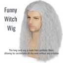 Cosela Witch Wig for Women Men Long Curly Silver Grey Old Lady Costume Wig for Halloween