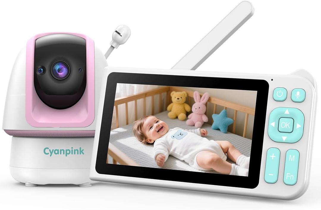 Video Baby Monitor, 2000ft Long Range, Enhanced Signal Stability, No WiFi, 5" HD Screen, 5000mAh, 1080p Camera, Super Clear Night Vision, Pan-Tilt-Zoom, 2-Way Audio, AI Cry & Motion Alarm (Pink)