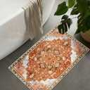 Seavish Vintage Bathroom Rugs Non Slip Oriental Rug 18"x26" Retro Distressed Washable Boho Bath Mat Rug Rustic Aesthetic Tribal Home Decor Carpet for Bathroom Floor Tub Sink Door Mat (Orange)