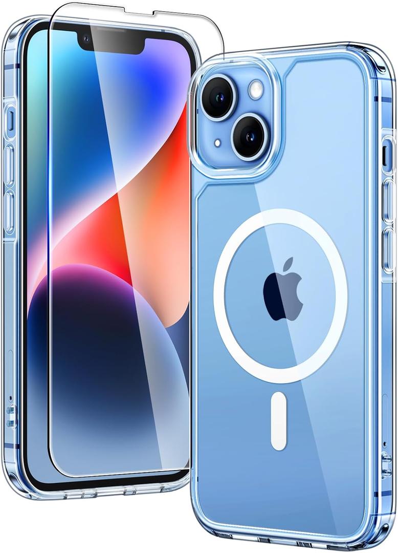 TAURI 3 in 1 Magnetic for iPhone 14 Case Clear, [Compatible with MagSafe] with 2X Screen Protectors, Military-Grade Drop Protection Shockproof Slim 14 Cover 6.1 Inch