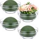 Acellegic 4 Pcs Floral Foam Half Ball with Clear Plastic Bowls, Round Green Floral Dry Foam 5.5 x 2.75 Inches for Artificial Flower Arrangement, DIY Crafts, Wedding, Home Decor
