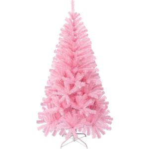 Pink Christmas Tree, 4FT Christmas Tree with Metal Stand, Artificial Pink Tree with 300 Branch Tips, Easy Assembly, for Indoor Outdoor Holiday Decoration