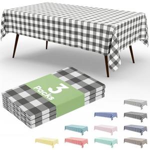 Smiry 3 Packs Gingham Disposable Table Cloth, 54 x 108 Inch Waterproof Plastic Tablecloth, Rectangle Grey and White Checkered Table Covers for Picnic, Birthday, Party Smiry 3 Packs Gingham Disposable Table Cloth, 54 x 108 Inch Waterproof Plastic Tablecloth, Rectangle Grey and White Checkered Table Covers for Picnic, Birthday, Party