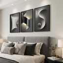 3 Piece Framed Black and White Abstract Wall Art for Living Room, Large Modern Minimalist Geometric Picture Prints Paintings, Bright Style Luxury Artwork for Bedroom Dining Room Wall Decor 20x30 Inch, 30" H x 20" W x 3Pcs