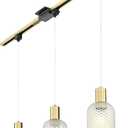 Emliviar 3-Light Brushed Gold Track Pendant Lighting with Hammered Glass Shades, Modern H-Type Ceiling Hanging Light for Kitchen Island, Dining Room, GE296TP-3 BG