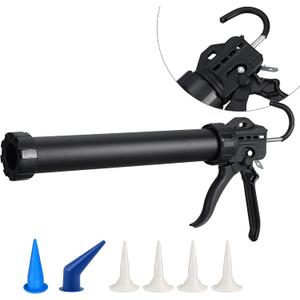 Heavy Duty Sausage Tube Caulk Gun,25:1 Thrust Ratio Professional Caulking Gun for 20 oz Sausage Pack /10 oz Cartridge Adhesives,Replaceable Nozzle Tips Included