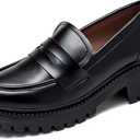 U-lite Women's Classic Simple Mid Heel Oxfords Penny Loafers Comfortable Slip On Dress Shoes (8, Black (Patent)