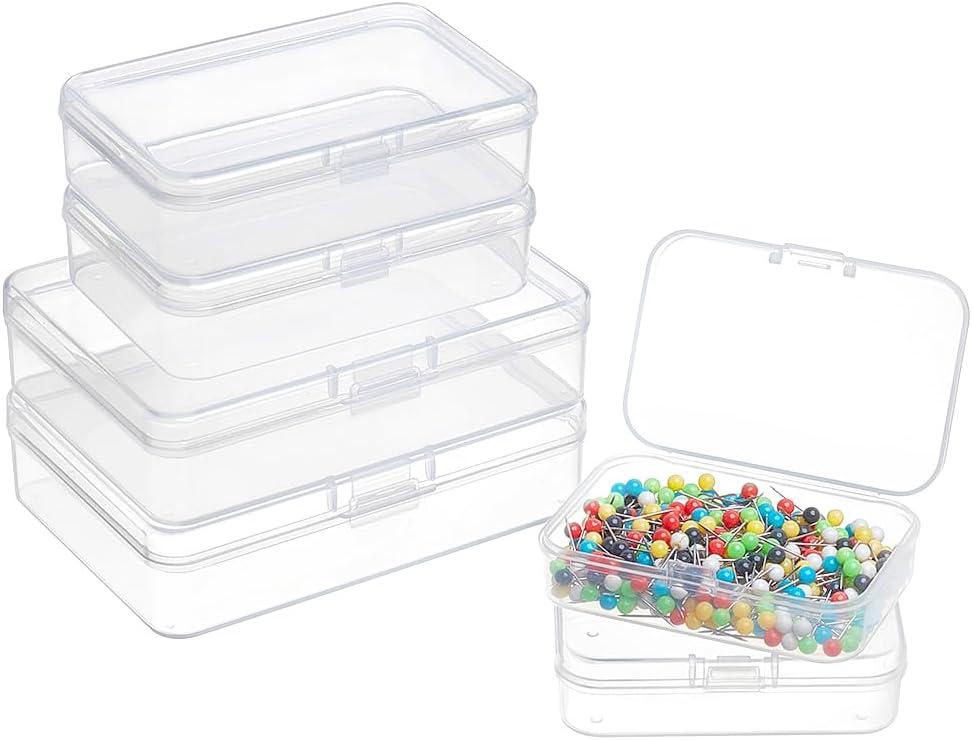 BENECREAT 12 Pack 3 Mixed Sizes Rectangular Clear Plastic Bead Storage Box with Flip-Up Lids for Small Items and Crafts Projects Organization