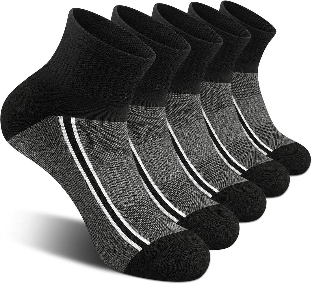 Gonii Mens Athletic Ankle Socks 5-Pairs - Blister Defense & Cushioned for Running, Hiking, Sports (9-12)
