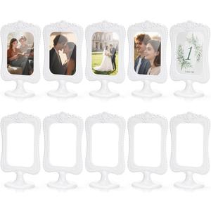 Peohud 10 Pack Double Sided Standing Picture Frames, 4 x 6 Inch White Plastic Pedestal Photo Frames with Inserts and Base for Table Top Display, Wedding, Menu, Vertical Photo Holder Bulk
