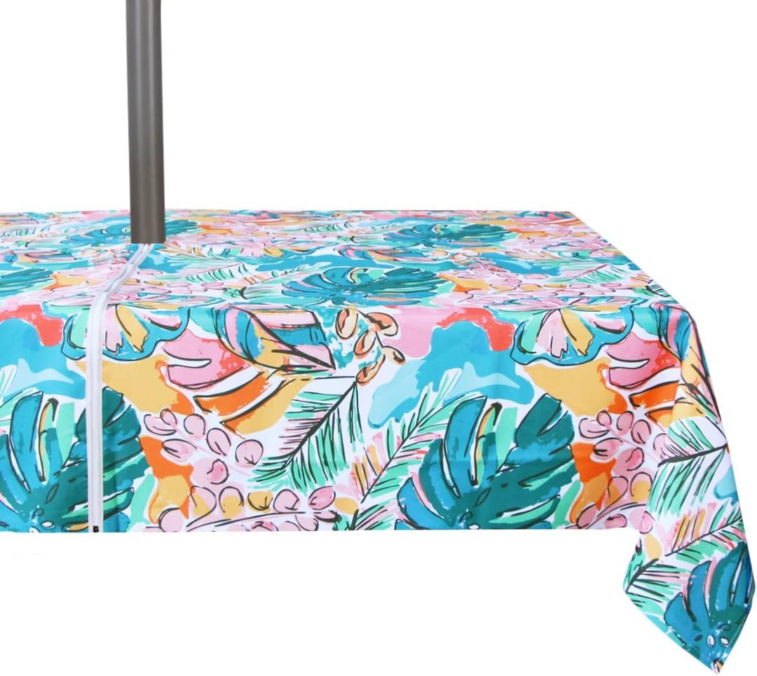 EHouseHome Outdoor and Indoor 60x84 inch Tablecloth with Umbrella Hole and Zipper, Waterproof Zippered Patio Table Cloths, Spring/Summer Table Covers for Backyard Circular Table/BBQs/Picnic (Tropical Leave) EHouseHome Outdoor and Indoor 60x84 inch Tablecloth with Umbrella Hole and Zipper, Waterproof Zippered Patio Table Cloths, Spring/Summer Table Covers for Backyard Circular Table/BBQs/Picnic (Tropical Leave)