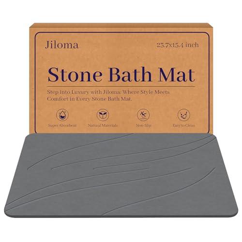 Jiloma Stone Bath Mat Diatomaceous Earth Shower Mat Non-Slip Super Absorbent Bathroom Floor Mat Quick Drying Natural Easy to Clean(31.5* 20 Grey)