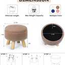 OGEMXU Ottoman Foot Rest, Small Round Ottoman with Storage, Boucle Teddy Velvet Footstool with Wood Legs, Soft Sponge Storage Ottoman for Living Room, Bedroom, Couch, Enterway (Camel Brown)