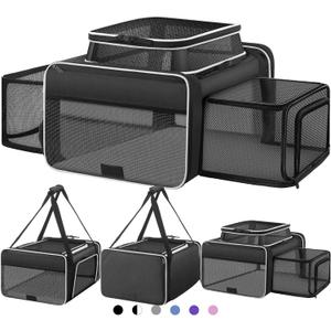 Top and 2 Sides Expandable Cat Carrier 18x13.5x9.5, TSA Airline Approved Dog Carriers for Small Dogs, Soft-Sided Pet Carrier with Self-Locking Zippers for Kitten,Rabbit,Puppy, Black White