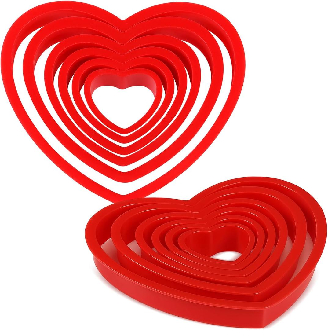 Jingmore 2 Sets Plastic Heart Cookie Cutters Valentine Heart Pancake Mold for Baking Cakes, Biscuits, and Sandwiches(Red)