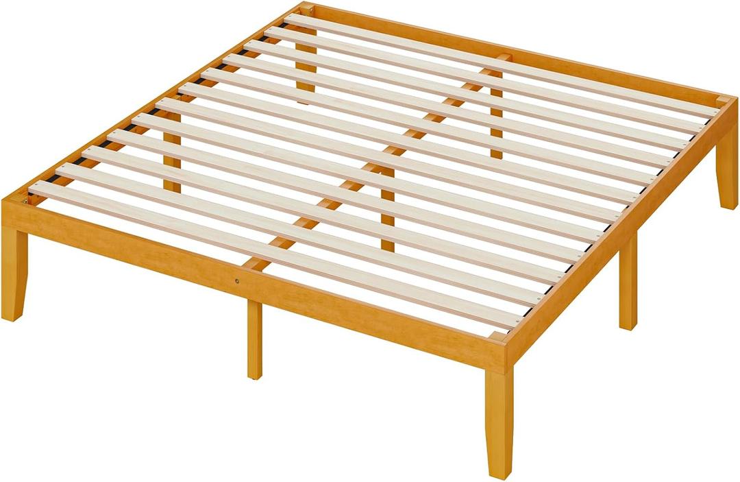 OLIXIS King Size Bed Frame, Platform Bed Frame, 16 Inch | King Size Bed Frame, 16 IN Heavy Duty Wooden Slat Platform Bedframe, Underbed Storage, 700 LBS Capacity, No Box Spring Needed