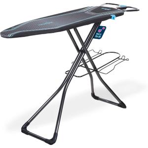 Minky Homecare Ergo Plus Prozone Ironing Board Made in UK Freestanding Full Size Iron Table with Heat Reflective Cover, Thick Felt Underlay and Large 48" x 15" Ironing Surface (Gunmetal and Blue)