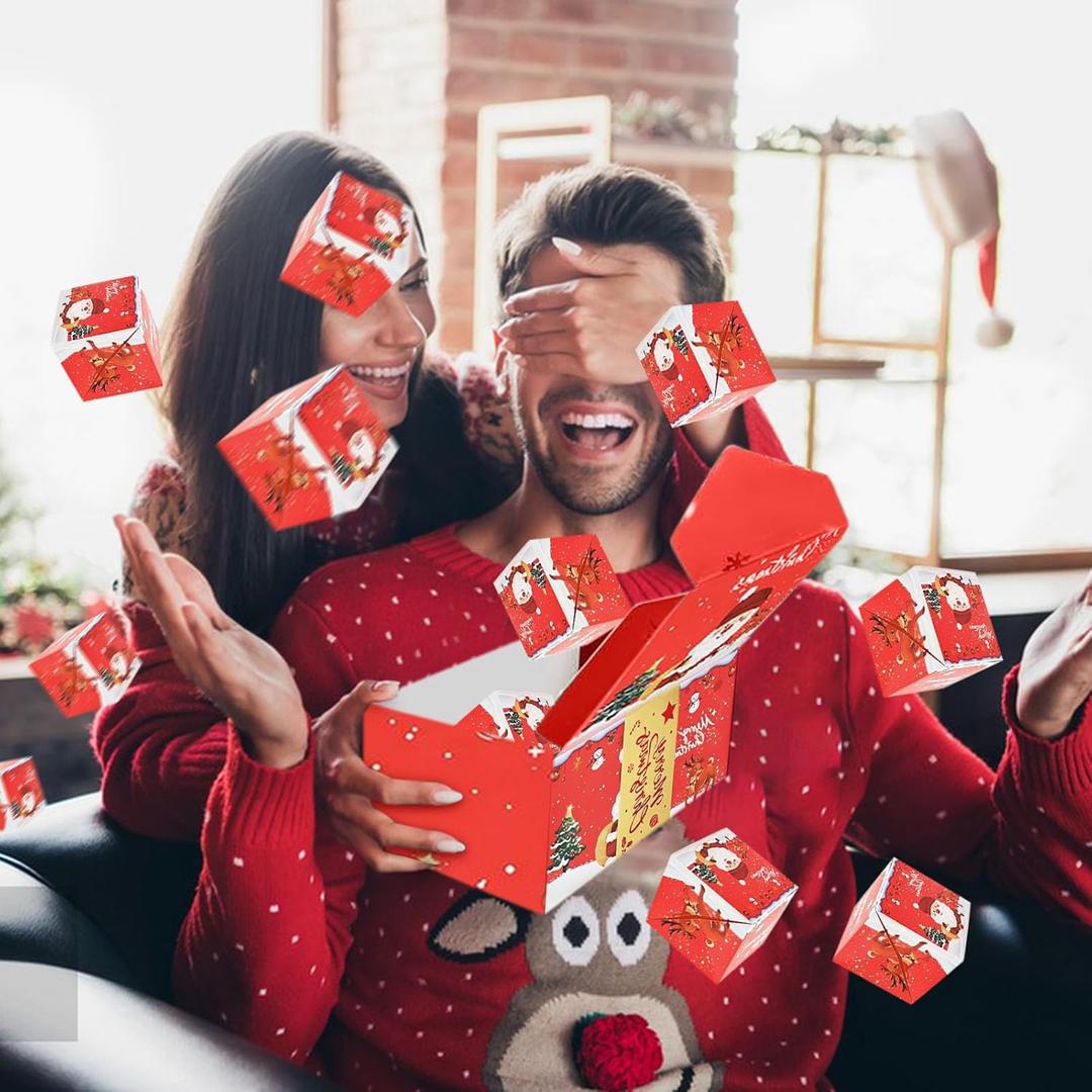 nuk8nehz8 Surprise Box Gift Box Explosion for Money, Merry Christmas Surprise Gift Boxes, Money Gift Box for Cash Gift, Explosion Gift Box for Christmas Birthday Valentine (Red 10 Boxes)