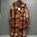 SKIKYAN Women Fall Flannel Plaid Shacket Jacket Oversized Button Down Long Shirt Jacket (XX-Large, Orange)