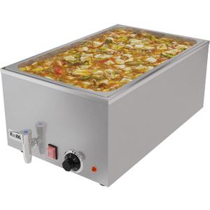 KoolMore Commercial Bain Marie Countertop Food Warmer, Soup Station, and Buffet Table Server with One Serving Section and Tap, Stainless-Steel Steamer with Auto Shut Off (CFW-1T), Silver