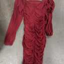 Women's Long Sleeve Mini Dress Ruched Bodycon Dresses Outfits Club Party Cocktail, Red, Size S