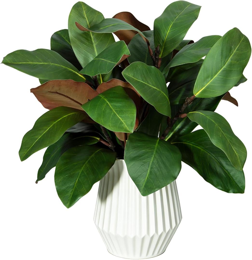 XONOR Artificial Magnolia Leaves Branches Fake Greenery Leaf Faux Magnolia Stems Leaves for Indoor Outdoor Vase Home Office Table Farmhouse Bathroom Decoration (6Pcs, 18'')