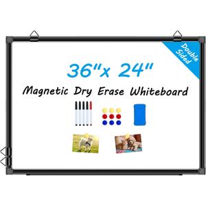 H-Qprobd 36"x24" White Board for Wall Double-Sided Magnetic Dry Erase Board with Black Aluminum Frame, Presentation Whiteboard Suitable for Home, Office, Classroom & Kitchen