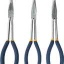 MANUFORE 11 in Long Reach Needle Nose Pliers 3-Piece Set - Straight, 45 Bent, and 90 Bent Heads - Household Tool Kit for Electrical, Repair, DIY