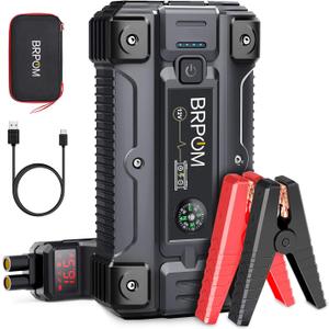 BRPOM Booster Battery 4000 A 26800 mAh Jump Starter, Portable (up to 10 L Diesel or All Gas), Car Start, 12 V with Intelligent Safety Clamps, Type C Cable, 12 Months Standby (BM5001)