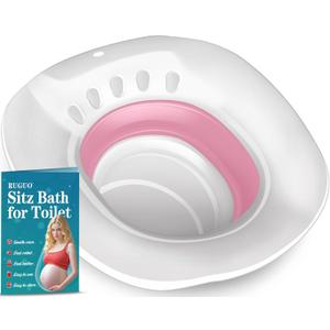 RUGUO Sitz Bath for Toilet Seat - Yoni Steam Seat - Sitz Bath for Hemorrhoids and Postpartum Care - Portable Bidet BPA Free - Foldable Basin for Epsom Salt Soak - Pink