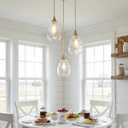 Brushed Gold 3-Light Pendant Lighting, Modern Dining Room Light Fixture Over Table with Hammered Glass, Cluster Hanging Lights for Kitchen Island Dining Room