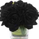 Fule Artificial Velvet Rose Flower Centerpiece Arrangement in vase for Home Wedding Decoration (Black)