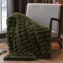 David's Home Reversible Faux Rabbit Fur Throw Blanket, Luxury Soft Thick Shaggy Warm Fuzzy Bubble for Couch, Bed, Cozy Plush Fluffy Decor for Fall Winter Christmas,Winter Moss,50" * 60"