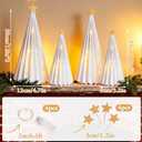 4PCS White Paper Christmas Trees 3D Christmas Tree Tabletop Centerpiece Decorations with Gold Star Tree Topper Light Up Vintage Table Centerpieces for Xmas Winter Wonderland Holiday Home Party