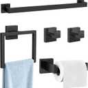 Gypie Bathroom Accessories Set Wall Mounted, 5-Piece 24In Matte Black | Stainless Steel Modern Wall Mount Towel Racks for Bathroom Towel Bar Set