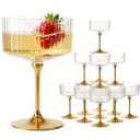 LIYH 20pcs Plastic Martini Glasses Disposable 10 Oz Clear and Gold Plastic Cups Coupe Glasses Cocktail Champagne Tower Perfect for Any Party, Bar, Beverage